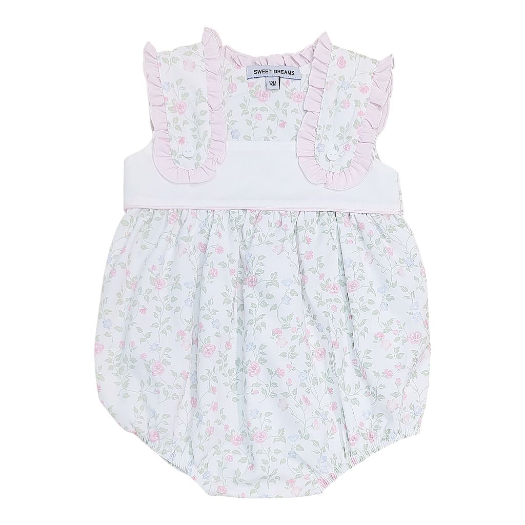 Sweet Dreams Pink Ruffle Shoulder Floral Print Bubble