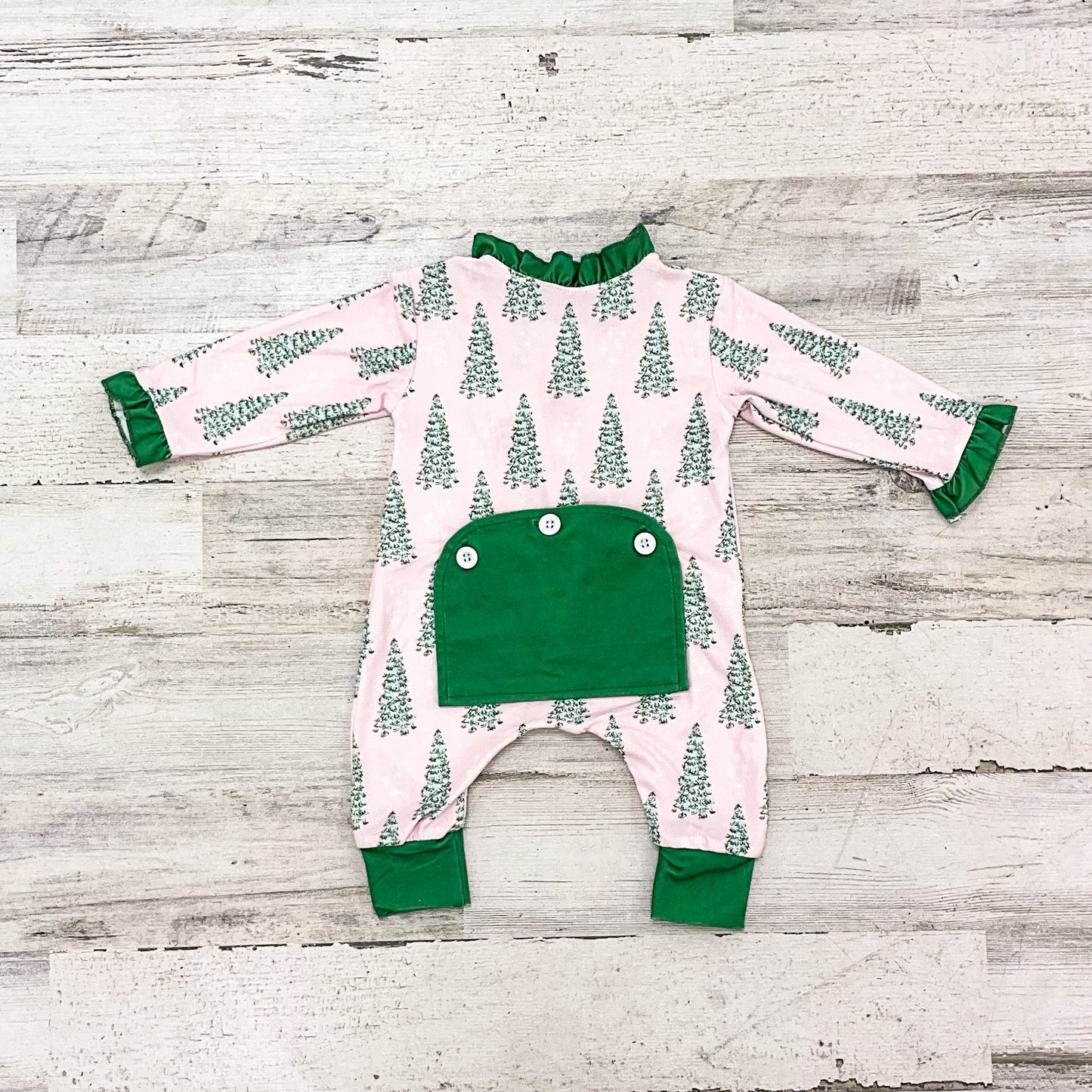 Sugar Bee Pink Christmas Tree Button Up Ruffle Buttflap Pajamas