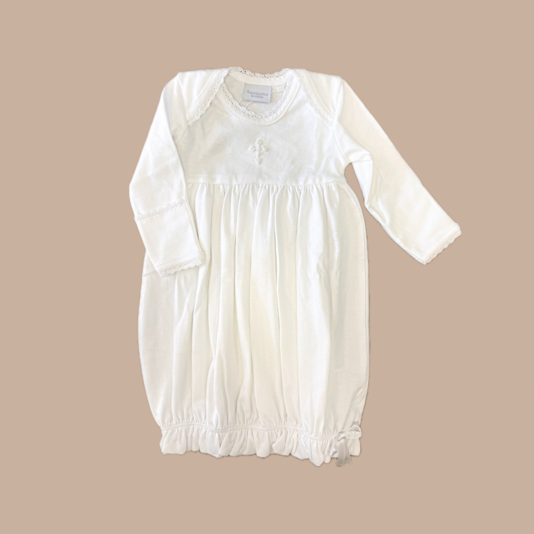 Squiggles Cross Lap Shoulder Gown White Newborn
