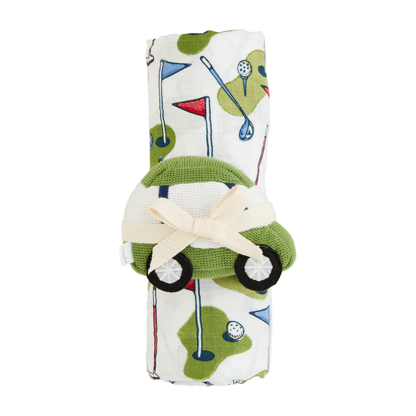 Mudpie Golf Swaddle & Rattle Set