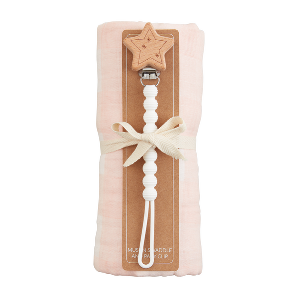 Mudpie Pink Gingham Swaddle Gift Set
