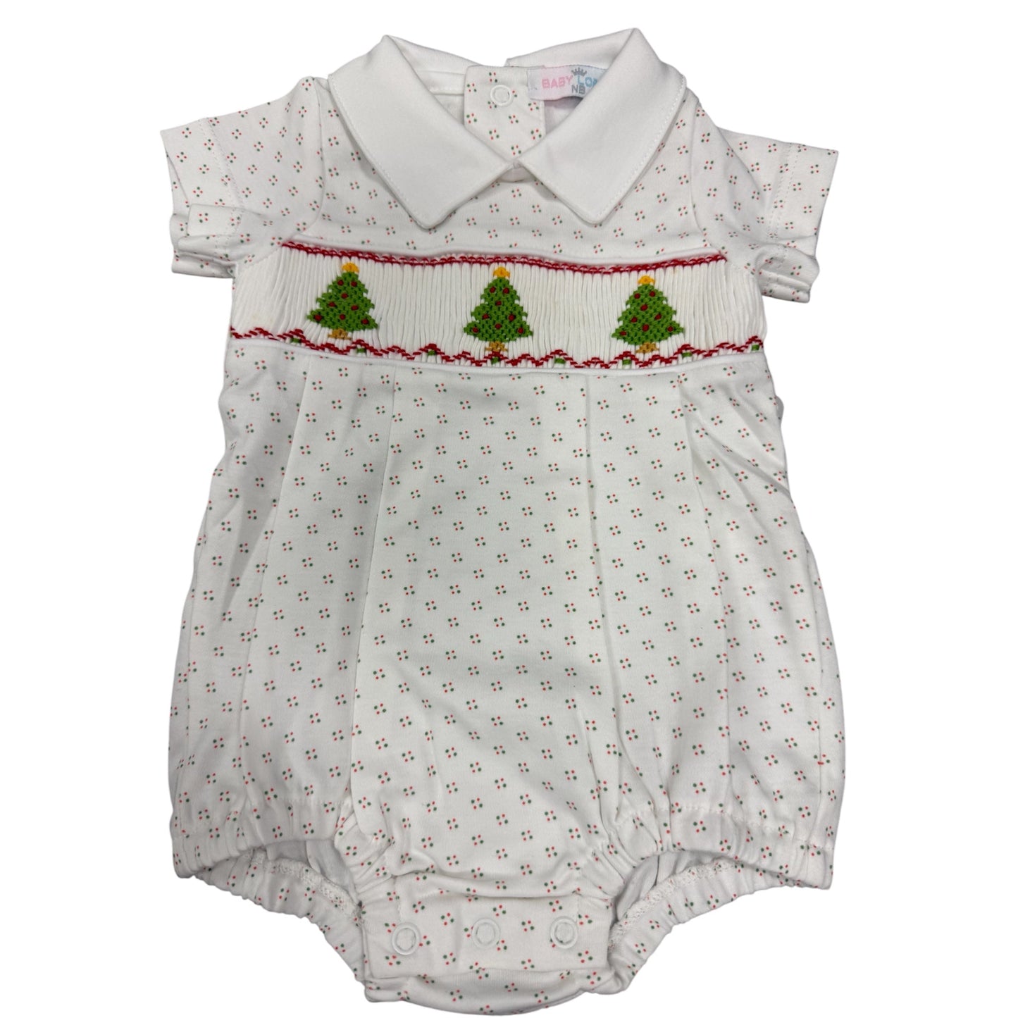 Baby Loren Christmas Trees Hand Smocked Pima Bubble - Boy
