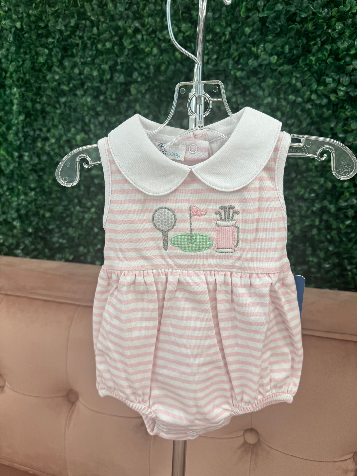 Magnolia Baby Putting Green Applique Collared Girls Bubble