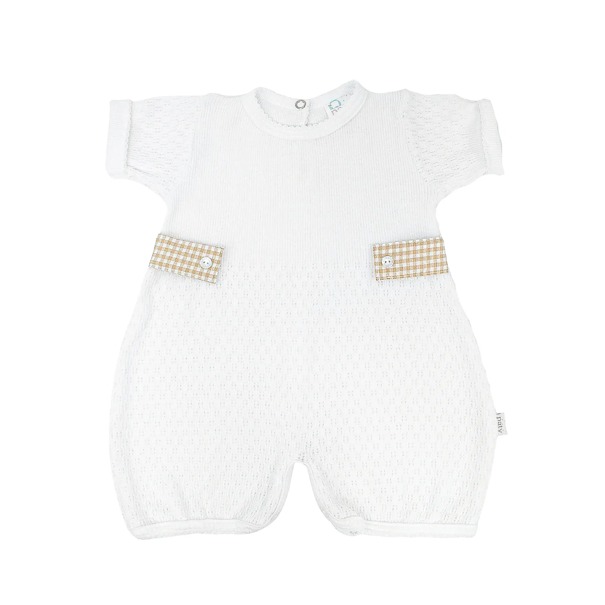 Paty Knit Baby Bubble with Gingham Side Tabs - Khaki Gingham