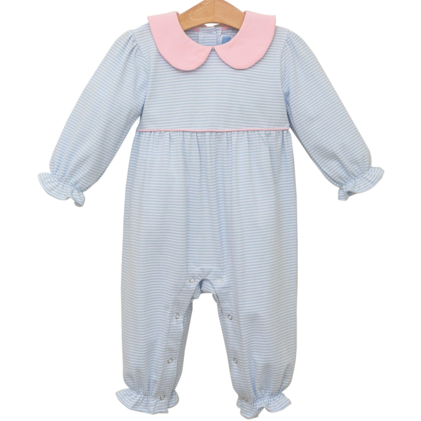 Trotter Street Kids Katherine Romper- Light Blue/Light Pink Stripe