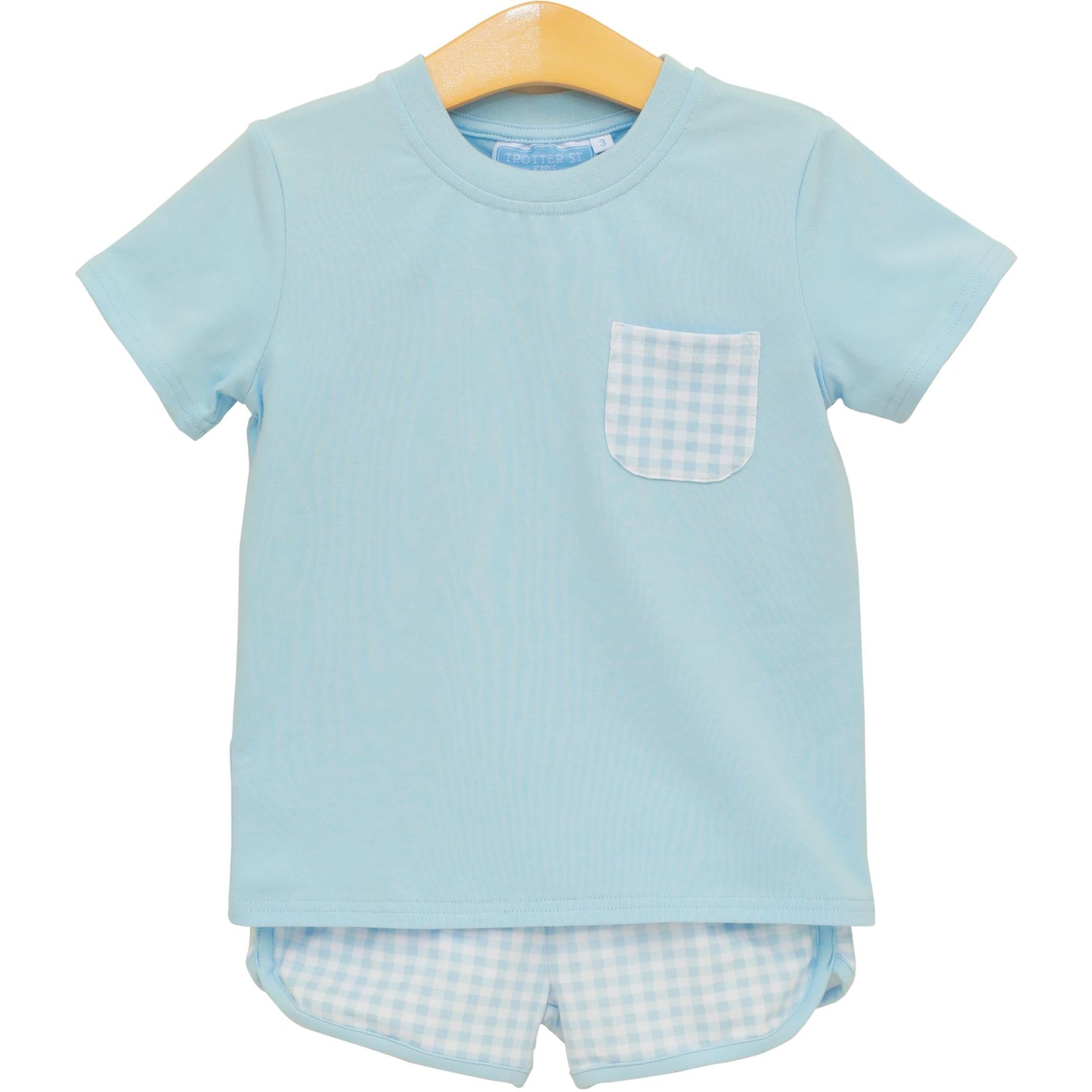 Trotter Street Kids Madden Short Set - Light Blue Gingham