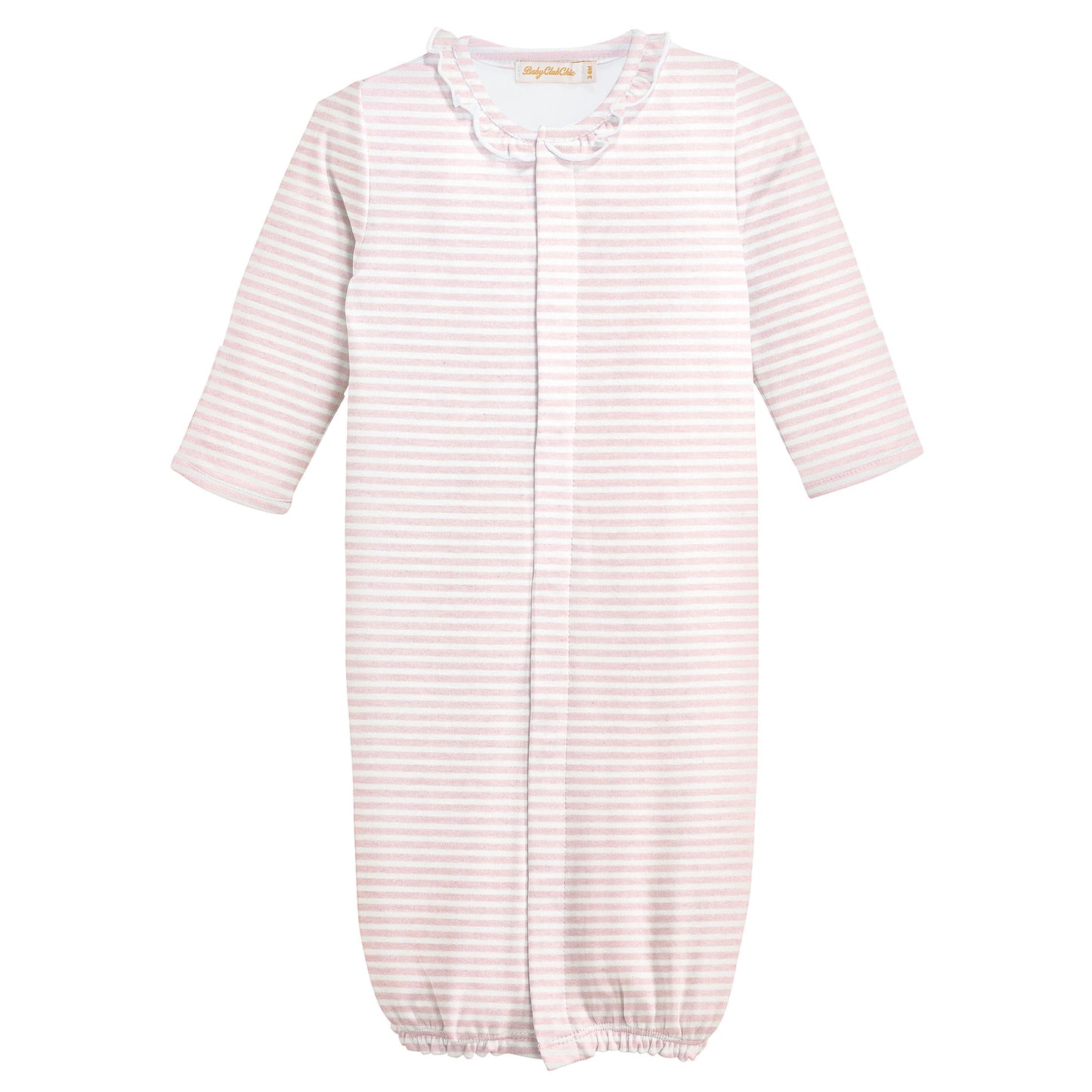 Baby Club Chic Pink Stripes Printed Convertible Gown w/Ruffle
