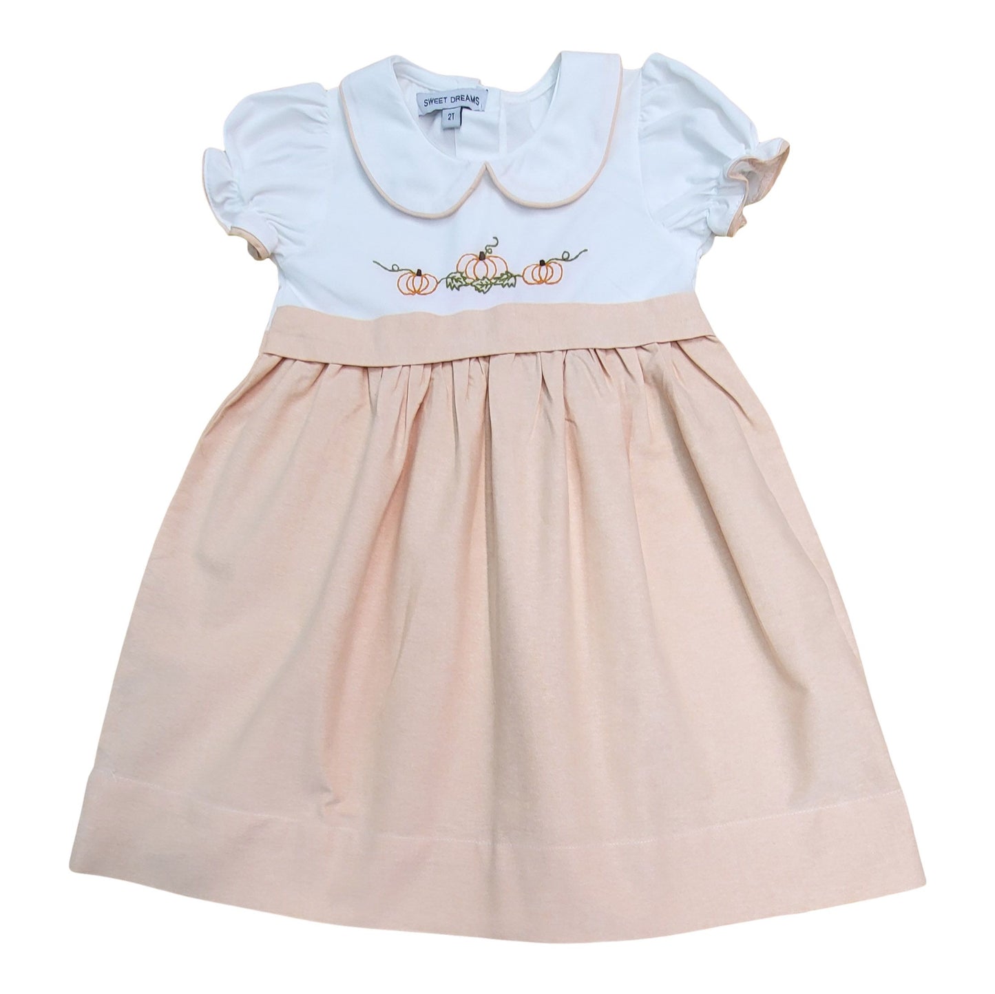 Sweet Dreams White & Orange Pumpkin Embroidered Dress