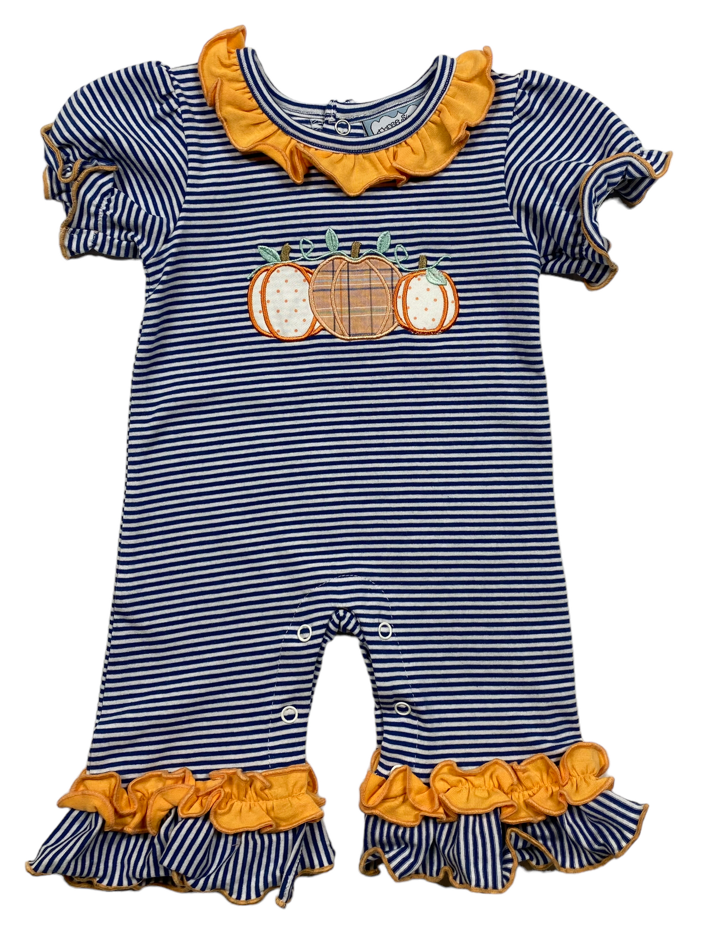 Three Sisters Girls Pumpkin Applique Romper
