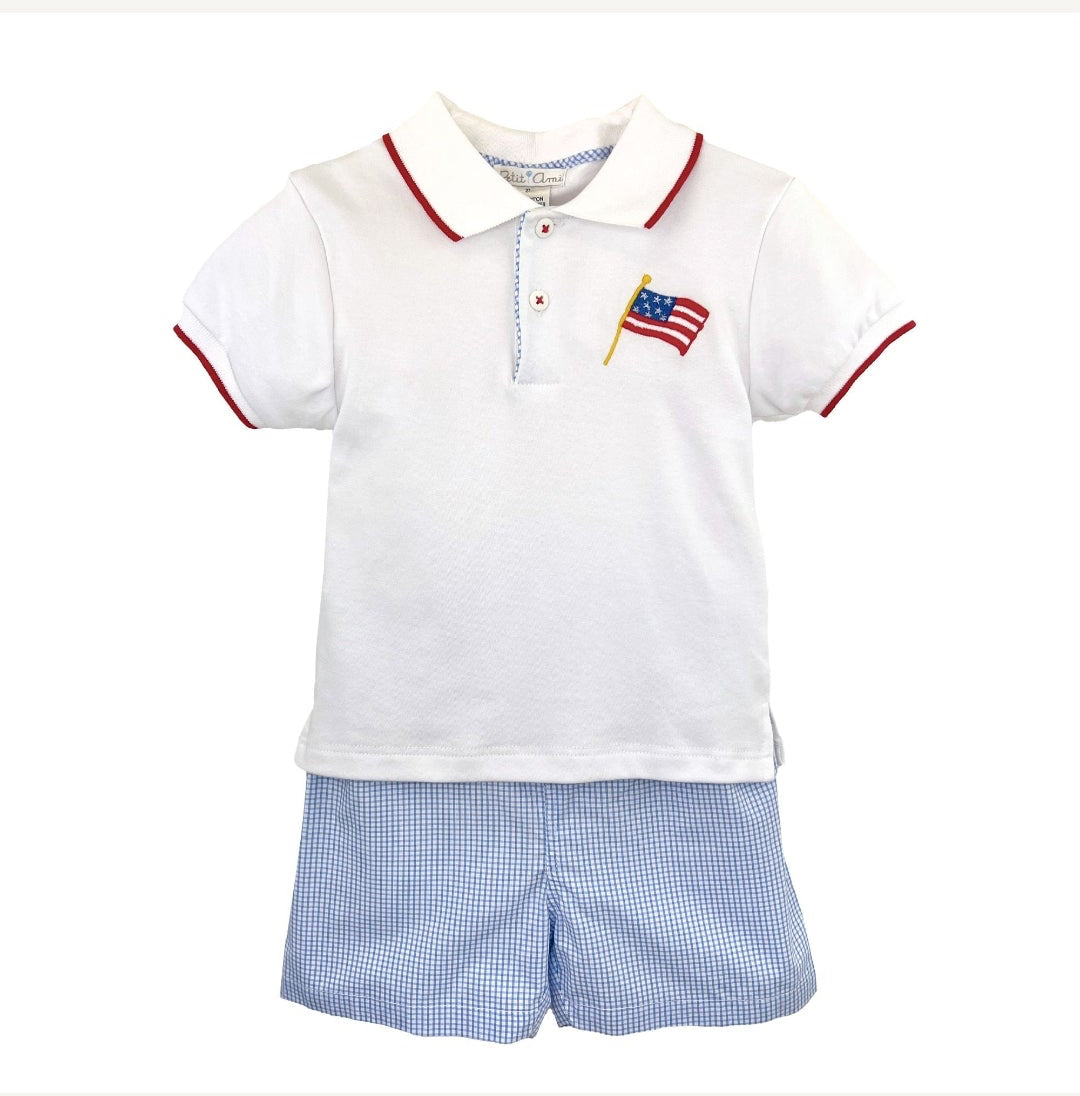 Petit Ami Boys Short Set with July 4th Embroidery