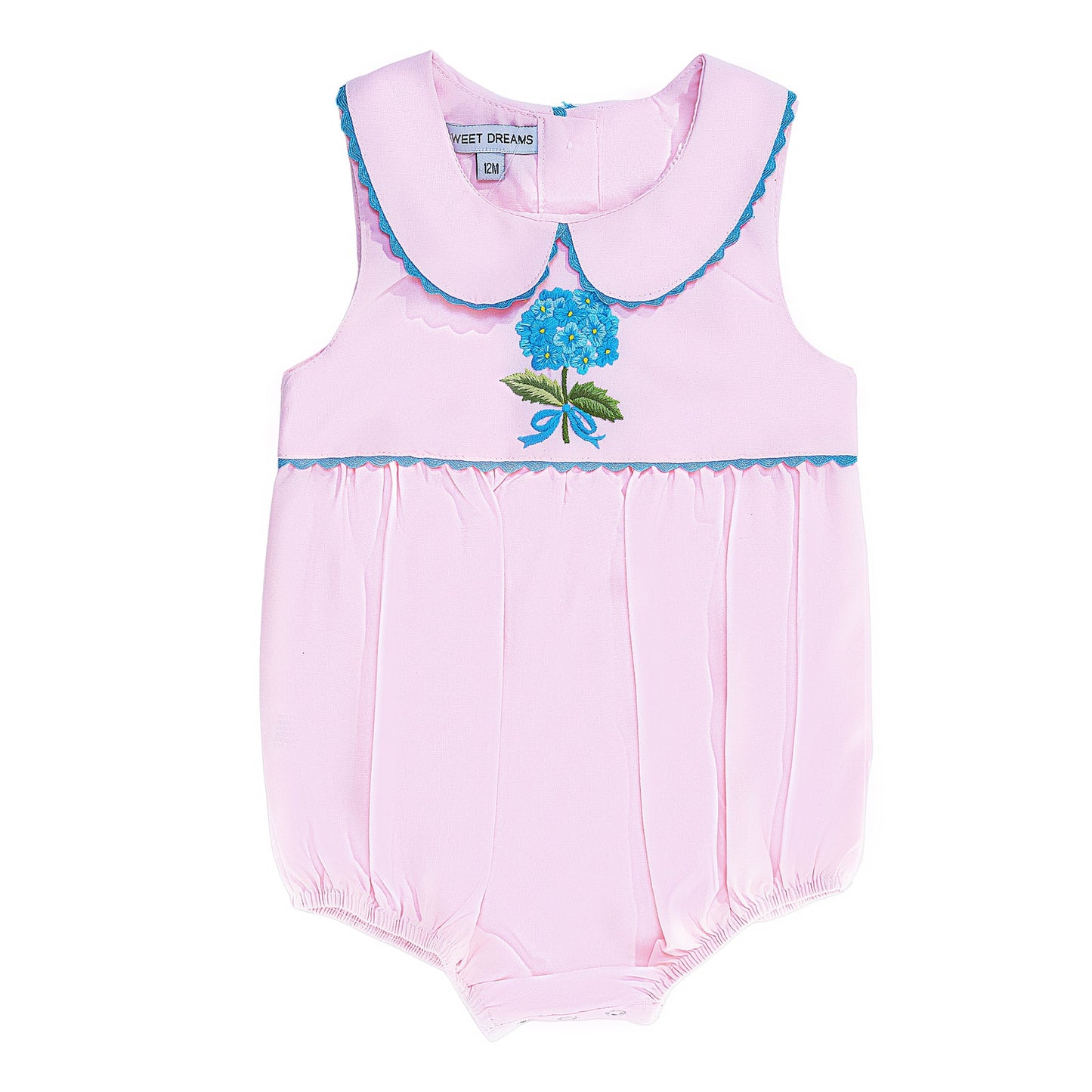 Sweet Dreams Pink Bubble with Embroidered Blue Hydrangea