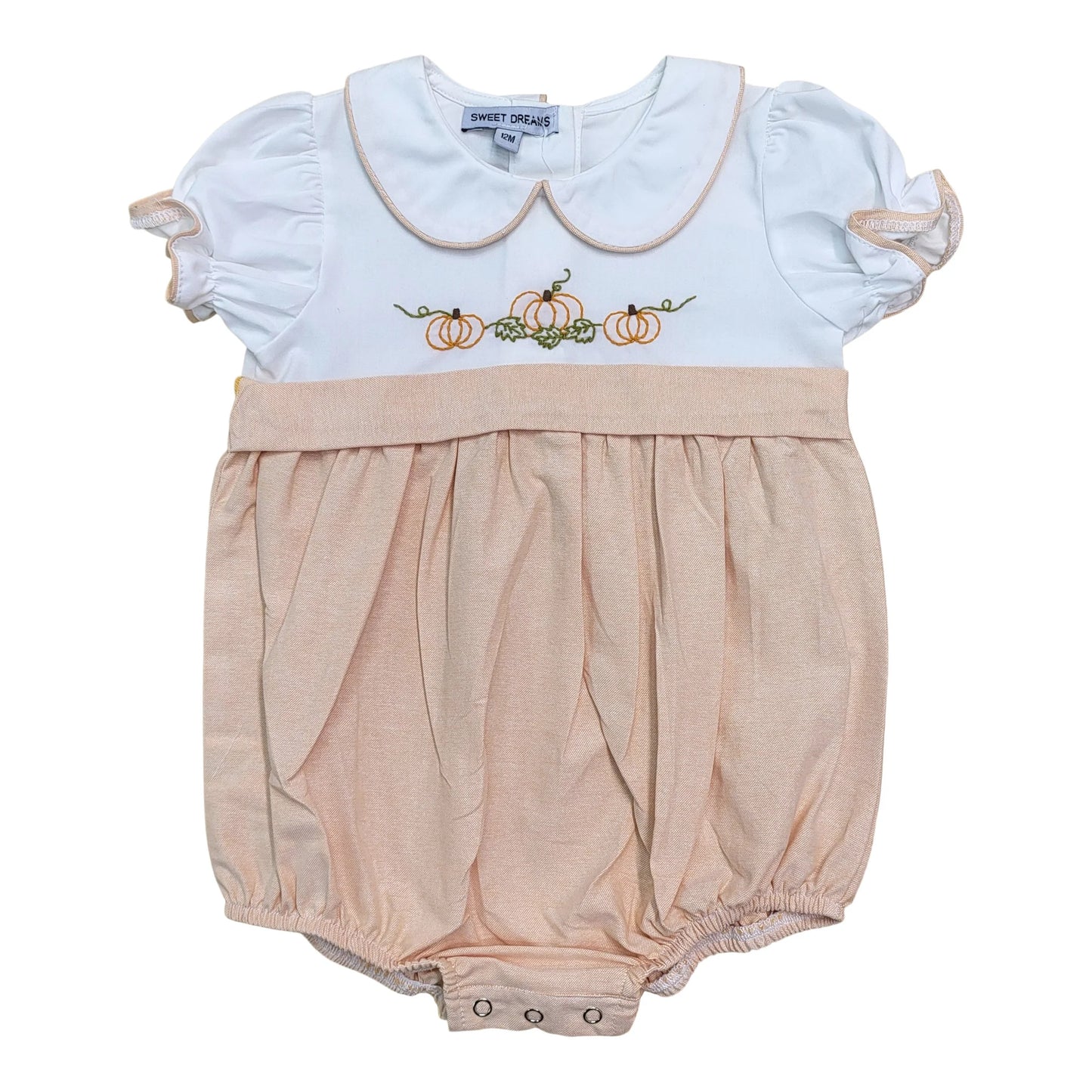 Sweet Dreams White & Orange Pumpkin Embroidered Girl Bubble