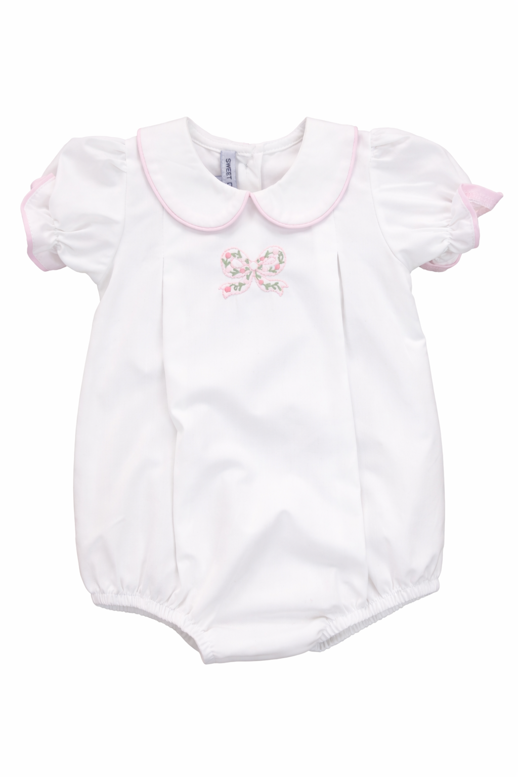Bow Embroidered White Pleated Bubble
