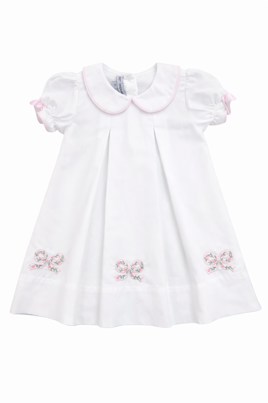 Bow Embroidered White Pleated Dress