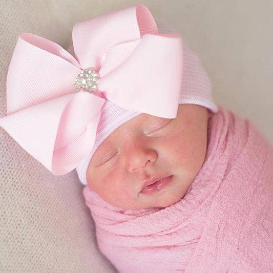 www.ilybean.com - Pink, Yellow or White Bella Bow with Rhinestone Center Hat