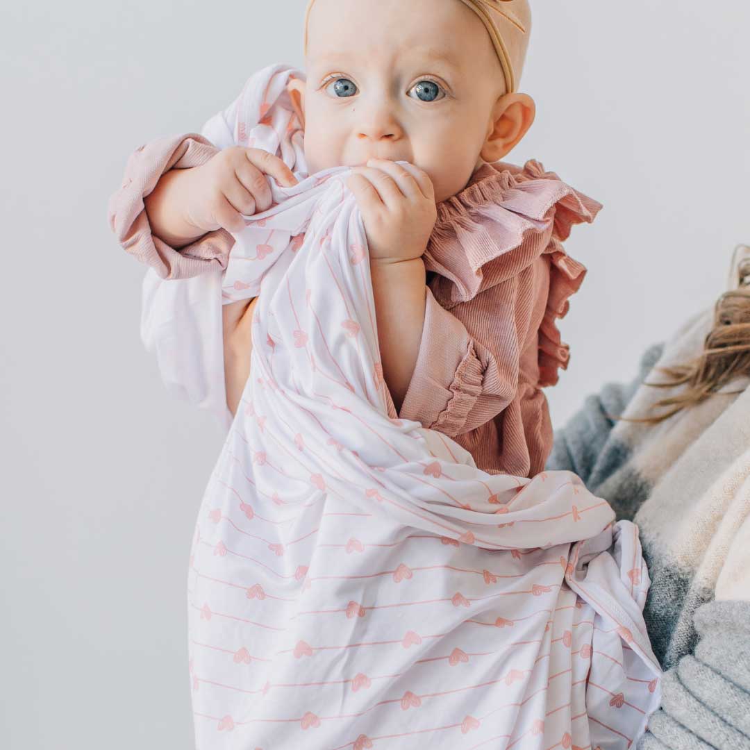 Dolly Lana Stretchy Swaddle Blanket - Pink Heart