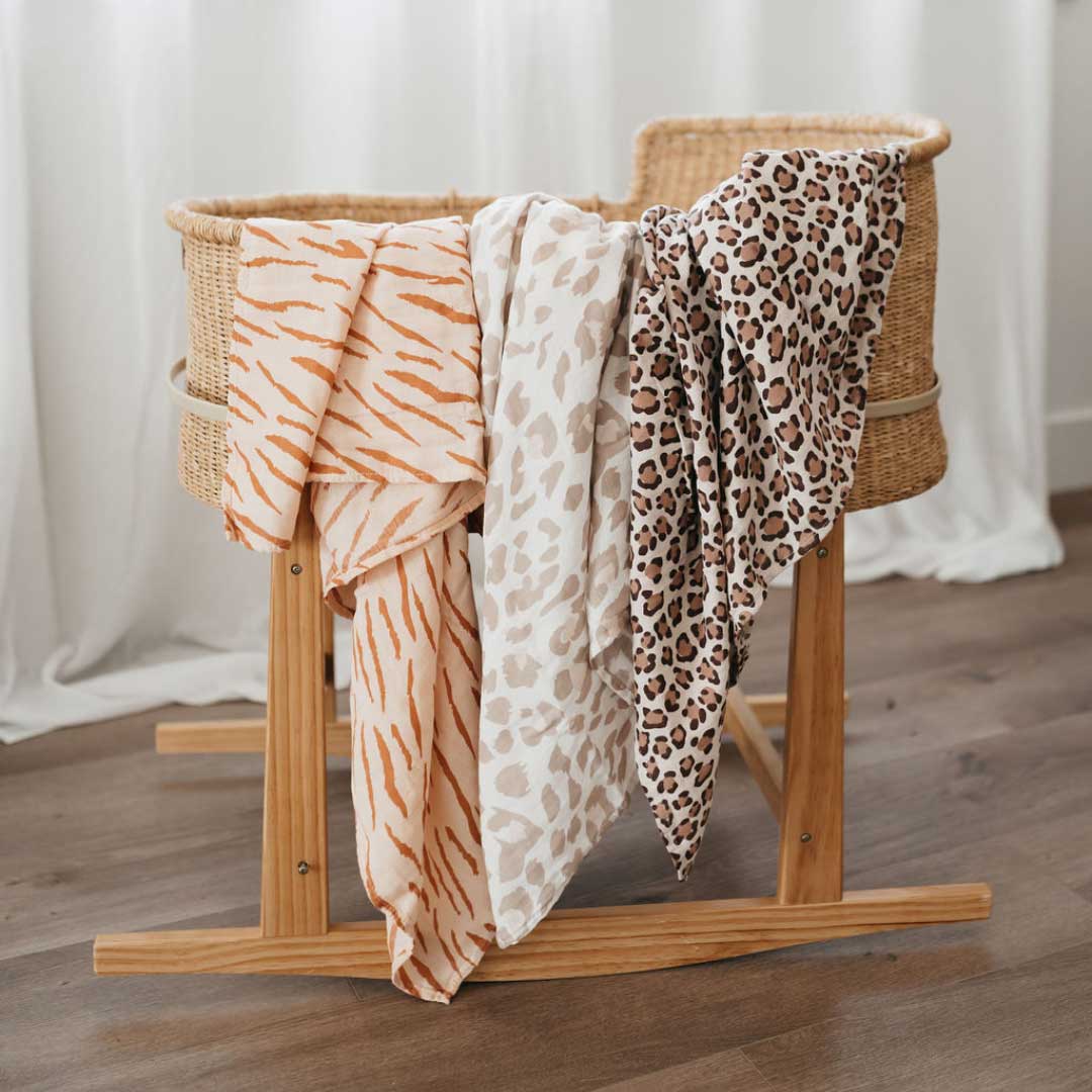 Dolly Lana - Bamboo Muslin Baby Swaddle - Light Leopard
