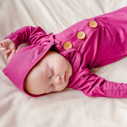 Dolly Lana Ribbed knotted baby gown - Magenta Pink: 0-3 months