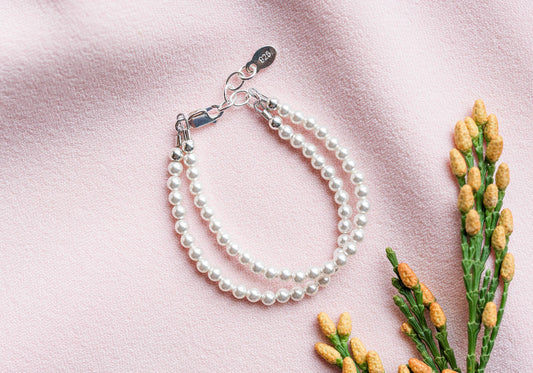 Cherished Moments - Girls Sterling Silver Double-Strand Kids Pearl Bracelet