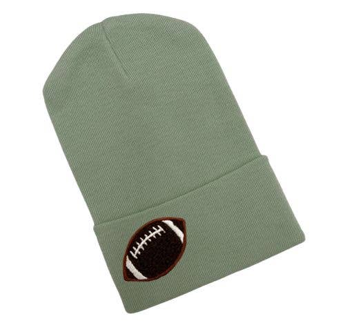 www.ilybean.com - Chenille Football Patch White or Oatmeal Newborn Boy Hat