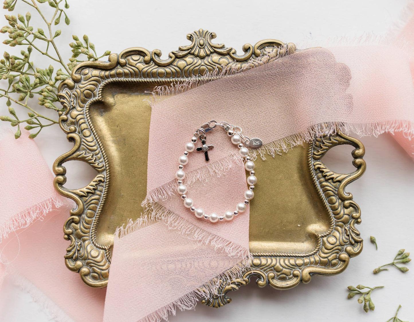Cherished Moments - Girls Silver Baby Cross Bracelet Baptism & Communion Gift