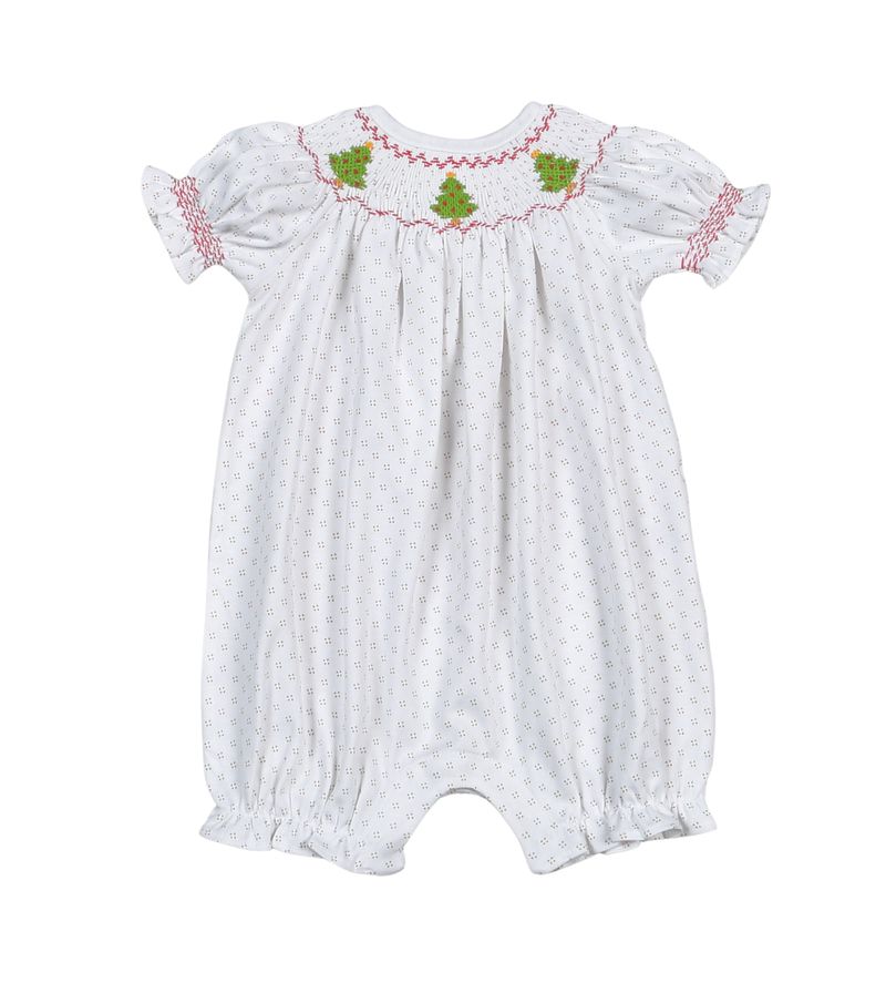 Baby Loren Christmas Trees Hand Smock Pima Bishop Bubble