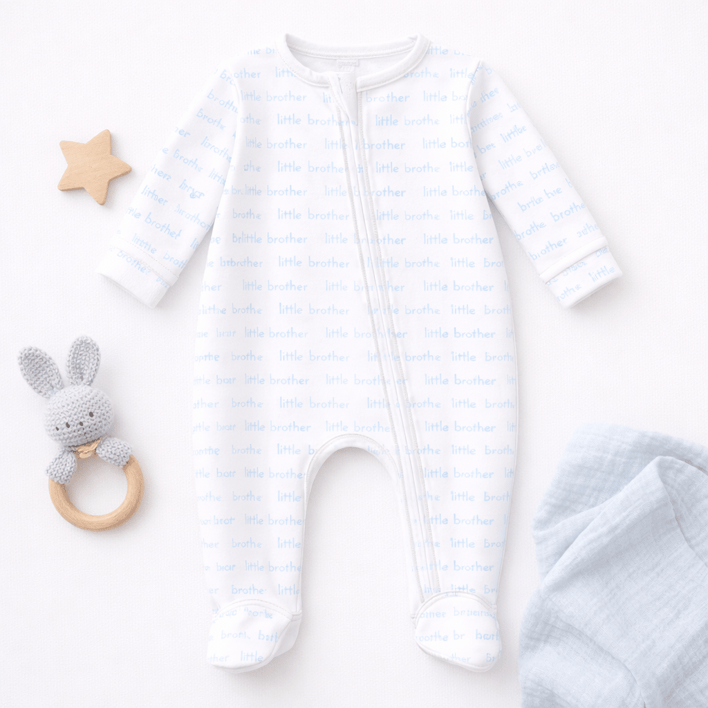 Magnolia Baby Little Brother Print Zip Footie