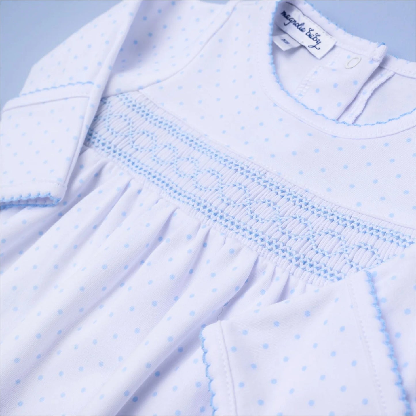 Magnolia Baby Mini Dots Smocked Footie - Light Blue
