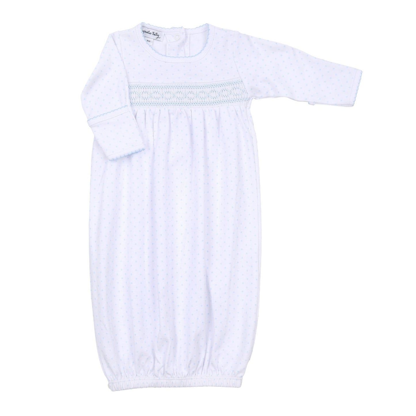 Magnolia Baby Mini Dots Smocked Gathered Gown Light Blue NEWBORN