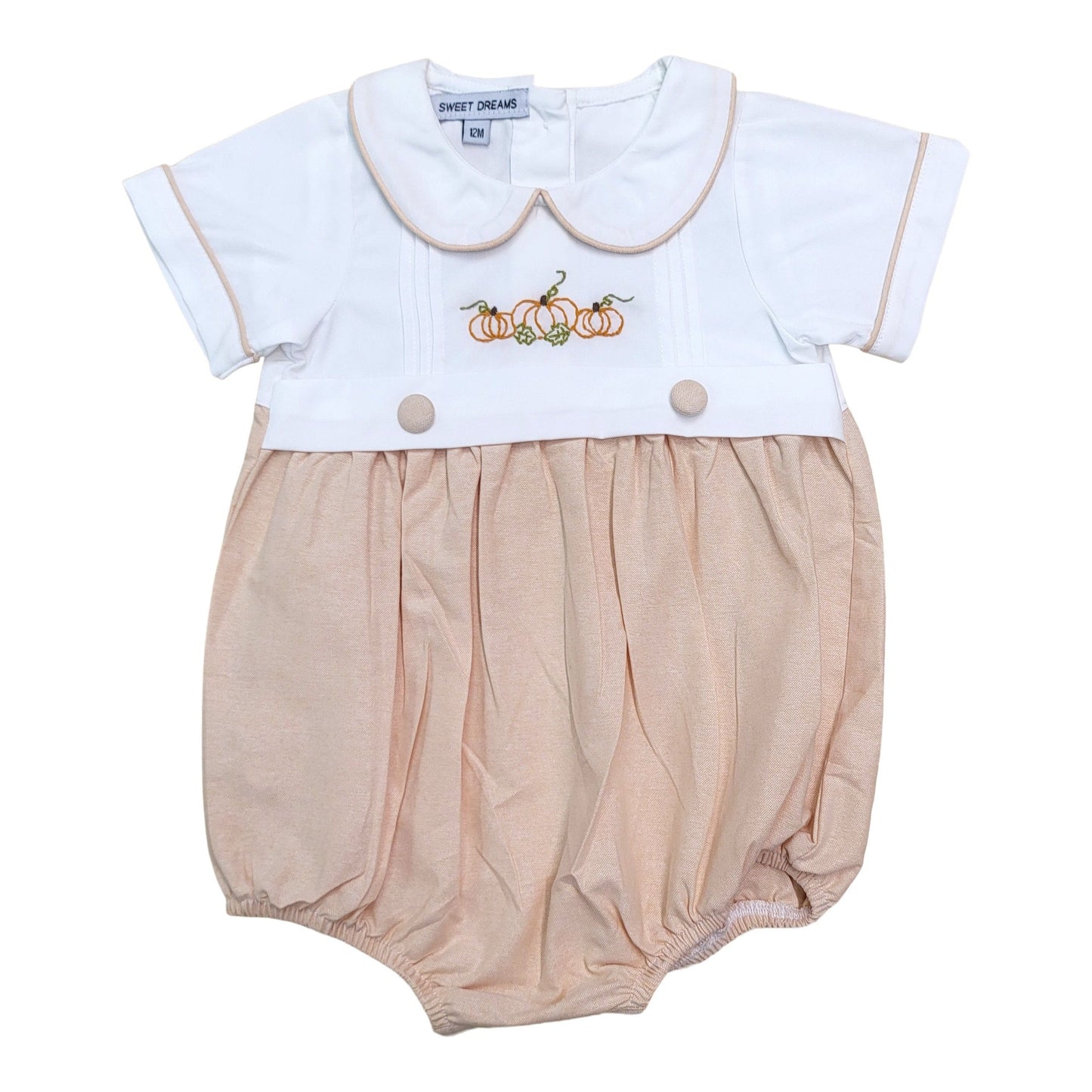 Sweet Dreams White & Orange Pumpkin Embroidered Boy Bubble