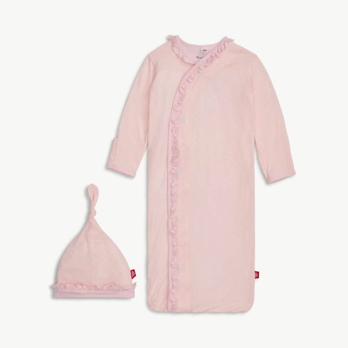 Magnetic Me Pin Dot Pink Ruffle Placket Gown and Hat Set