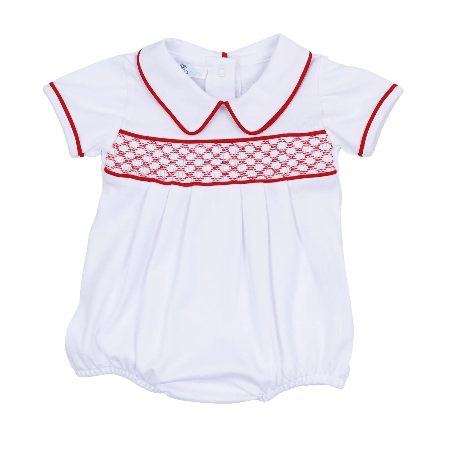 Magnolia Baby Red & White Essentials Smocked Short Sleeve Boy Bubble