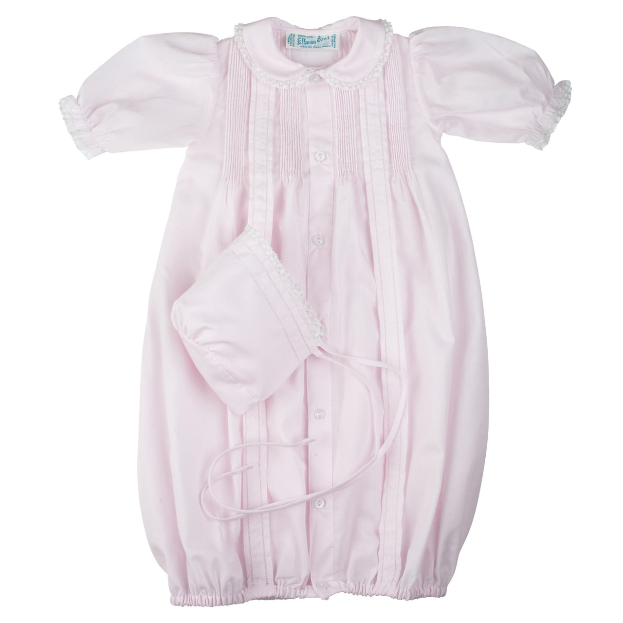 Feltman Bros Girls Pintuck & Lace Take Me Home Gown With Bonnet
