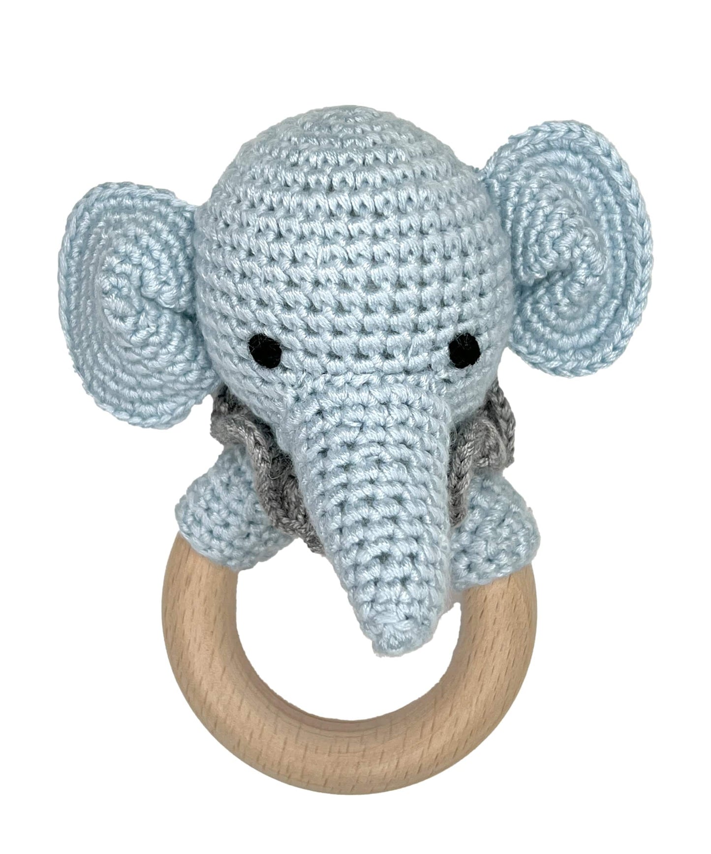 Zubels 5" Blue/Pink Elephant Crochet Woodring Rattle