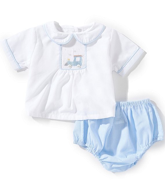 Petit Ami Boys Smocked Train Top and Stripe Diaper Cover Set