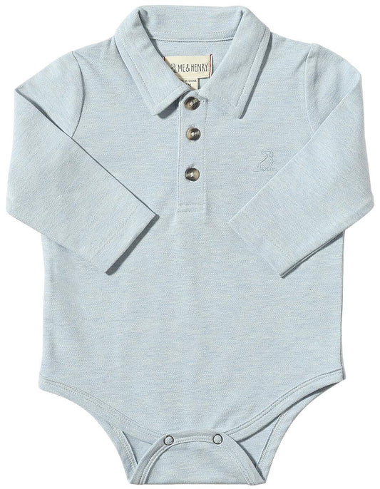 Me & Henry Seymour Pique Polo Onesie Pale Blue