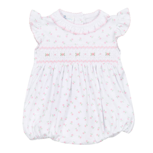 Magnolia Baby Juliette's Classics Pink Smocked Printed Flutter Bubble