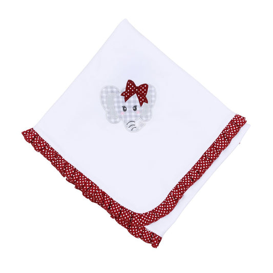 Magnolia Baby Crimson Cutie Applique Crimson Girl Ruffle Receiving Blanket