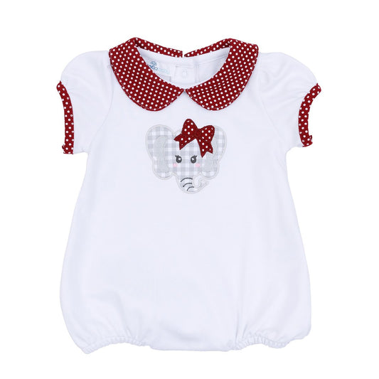 Magnolia Baby Crimson Cutie Applique Crimson Girl Collared Short Sleeve Girl Bubble