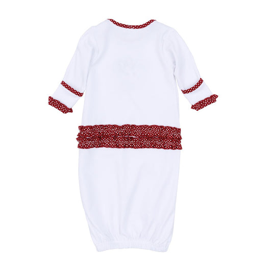 Magnolia Baby Crimson Cutie Applique Crimson Girl Ruffle Lap Gown