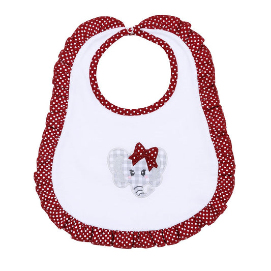 Magnolia Baby Crimson Cutie Applique Crimson Girl Ruffle Bib