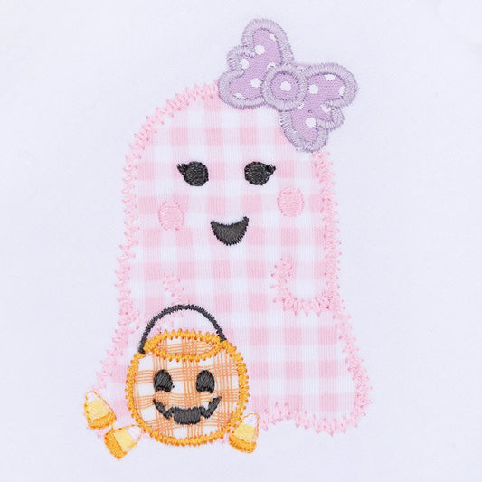 Magnolia Baby Boo Crew! Applique Pink Collared Short Sleeve Girl Bubble