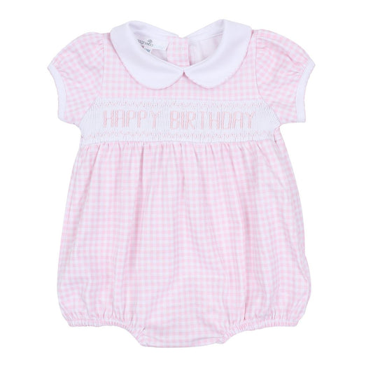 Magnolia Baby Birthday Classics Smocked Collar Short Sleeve Girl Bubble - Pink