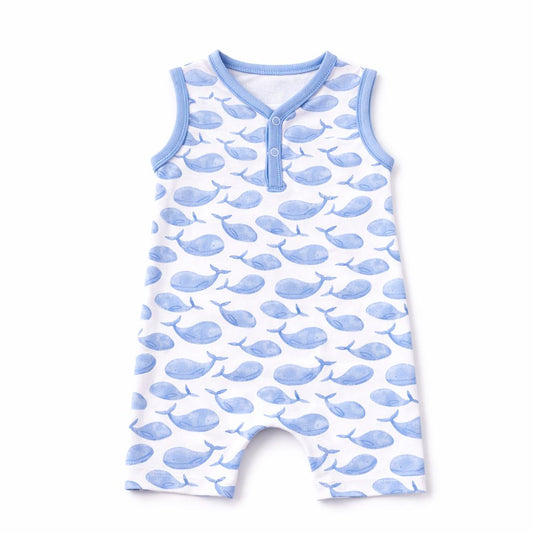 Magnolia Baby Azure Whales Print Short Playsuit - Light Blue