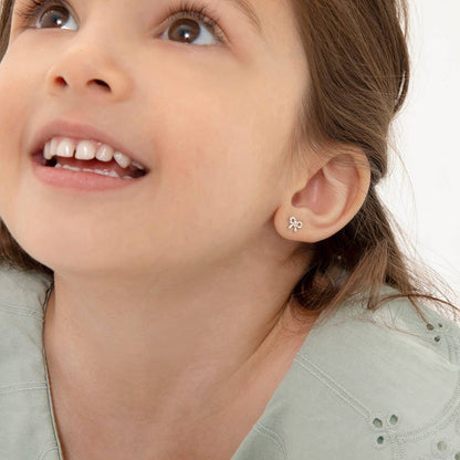 In Season Jewelry - Delicate CZ Bow Baby Toddler Kids Earrings - Sterling Silver