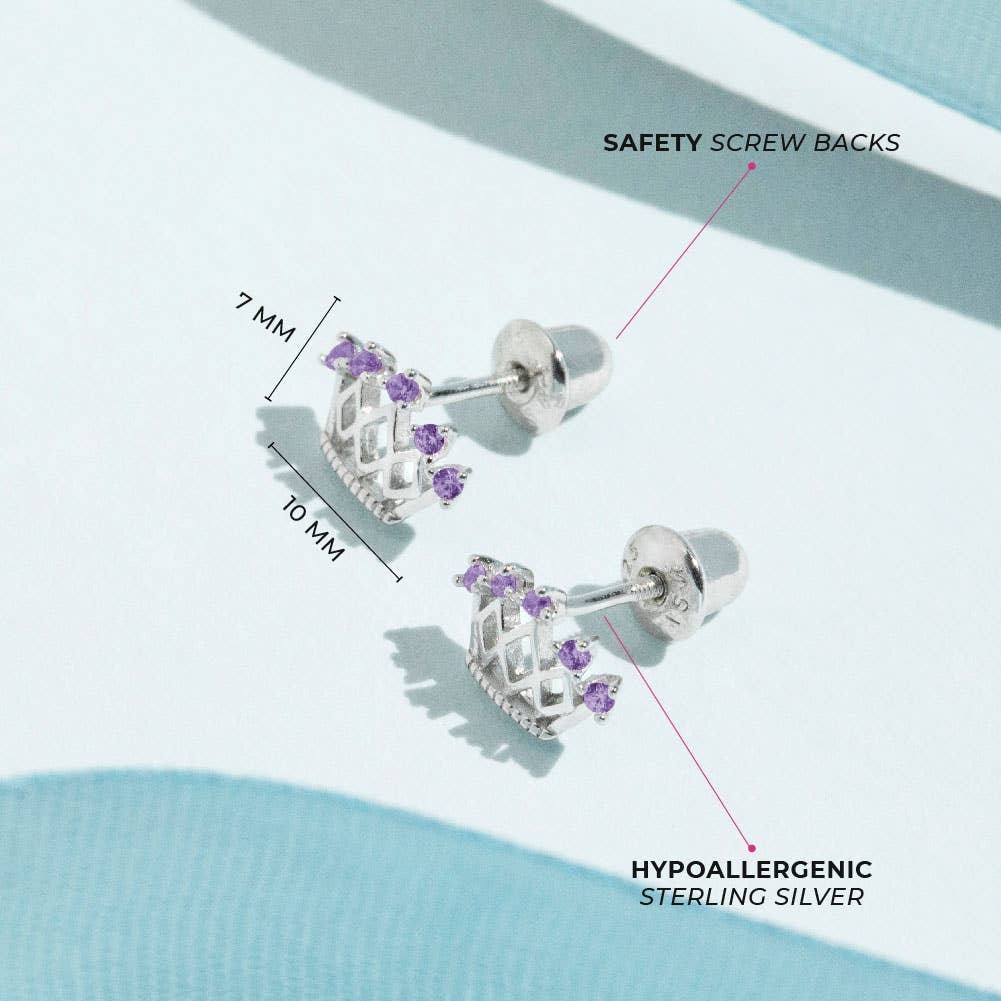 In Season Jewelry - 5 Point CZ Crown Baby / Toddler Earrings - Sterling Silver