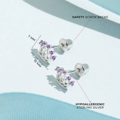 In Season Jewelry - 5 Point CZ Crown Baby / Toddler Earrings - Sterling Silver