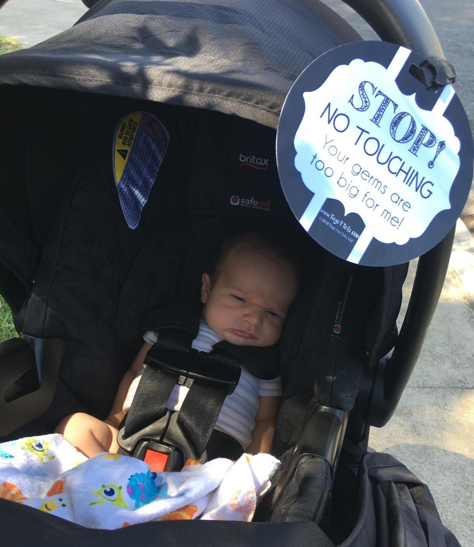 Three Little Tots - Black and White No Touching Baby Car Seat Sign Tag