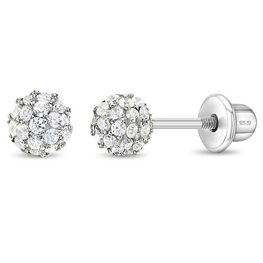 In Season Jewelry - CZ Ball 4mm Baby / Toddler / Kids Earrings - Sterling Silver