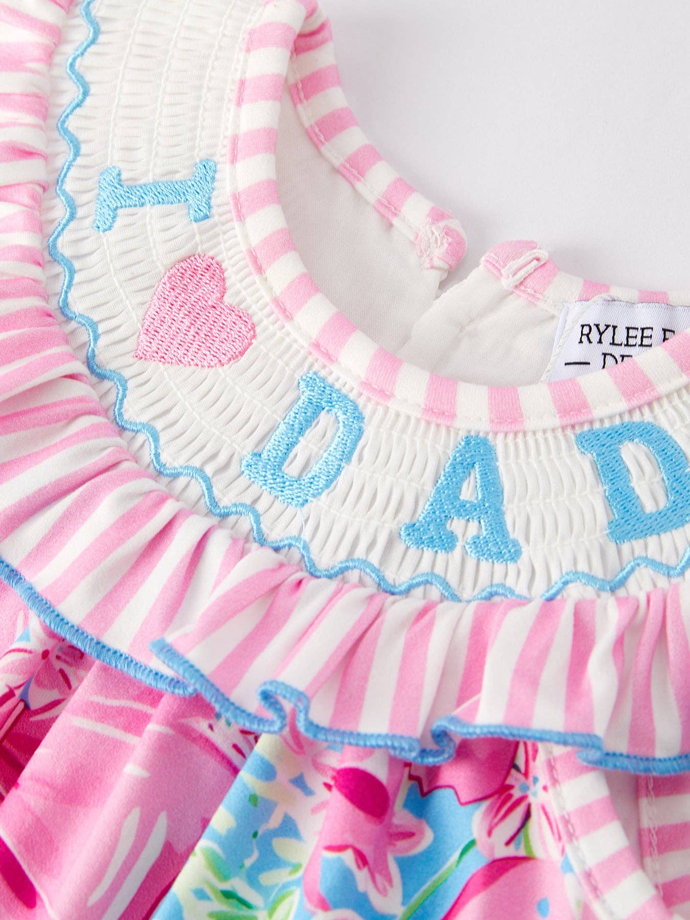 Rylee Faith Designs - “I ❤ DAD”Embroidery Smocking Baby Girls Bubble